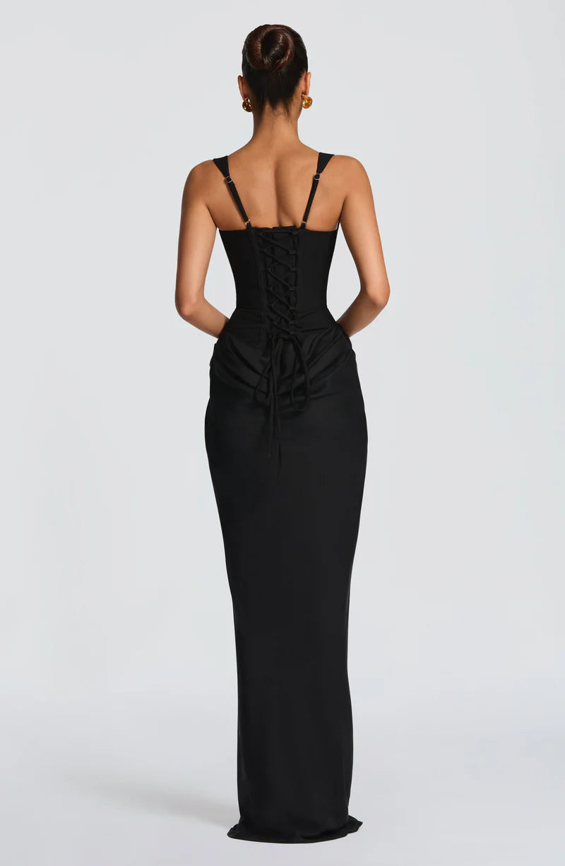 Black Elegant Gala Dress Maxi Corset Lace-up