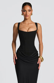 Black Elegant Gala Dress Maxi Corset Lace-up
