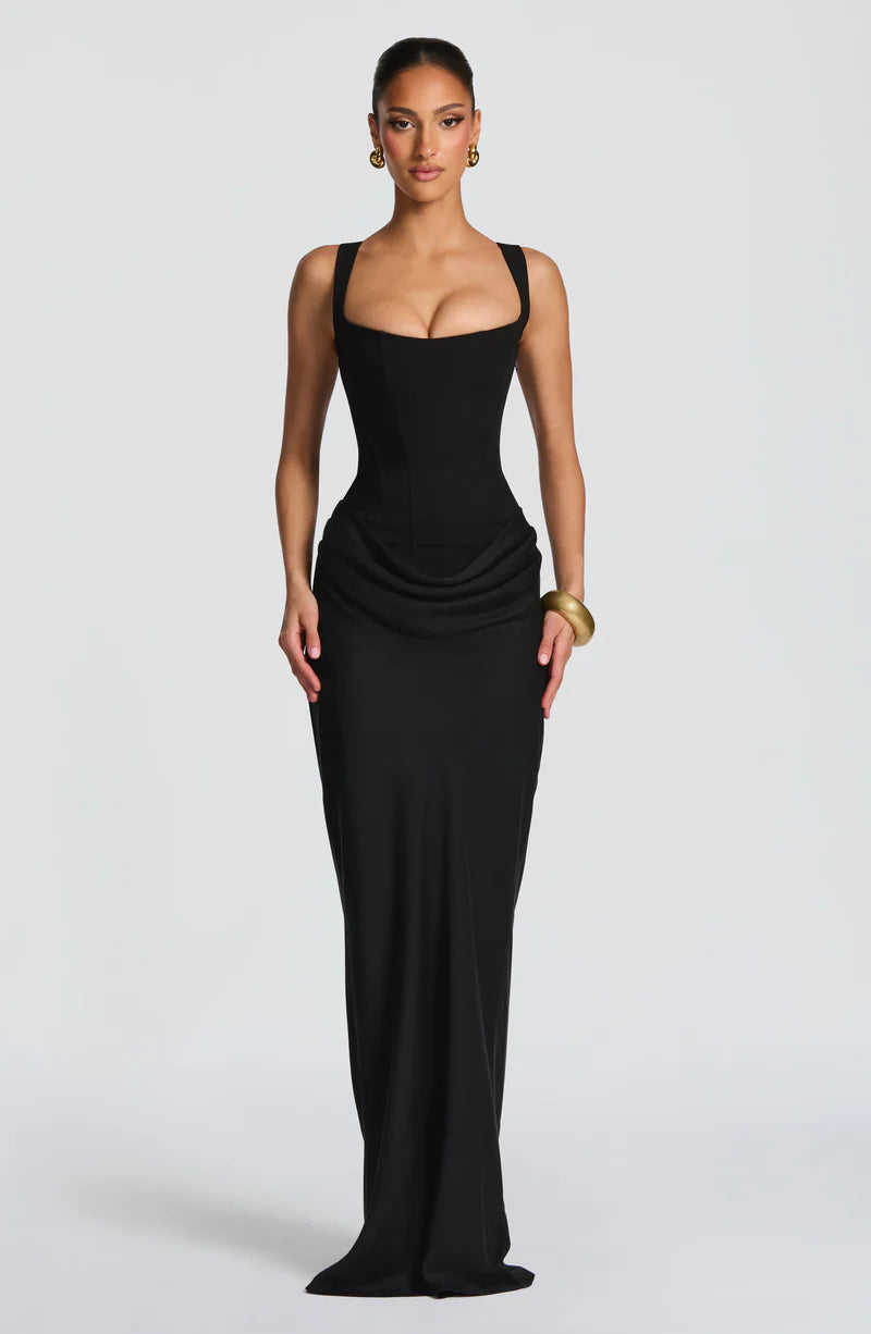 Black Elegant Gala Dress Maxi Corset Lace-up