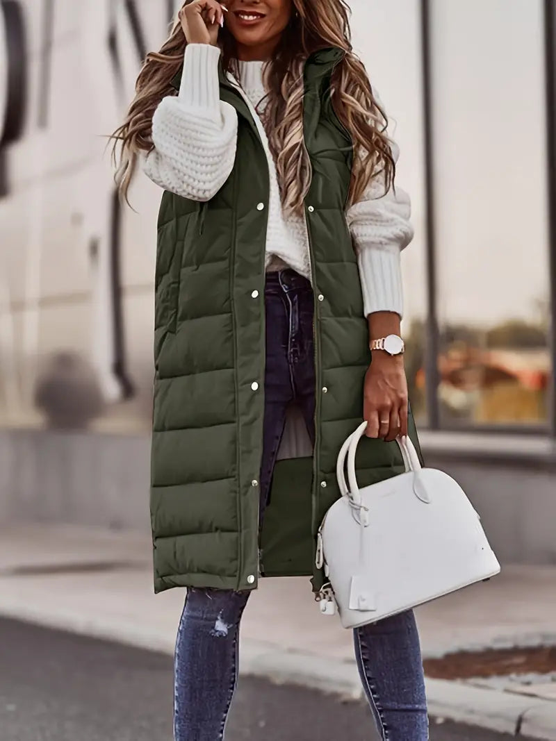 Puffer Bodywarmer with Hoodie and Zipper Pockets for Women
