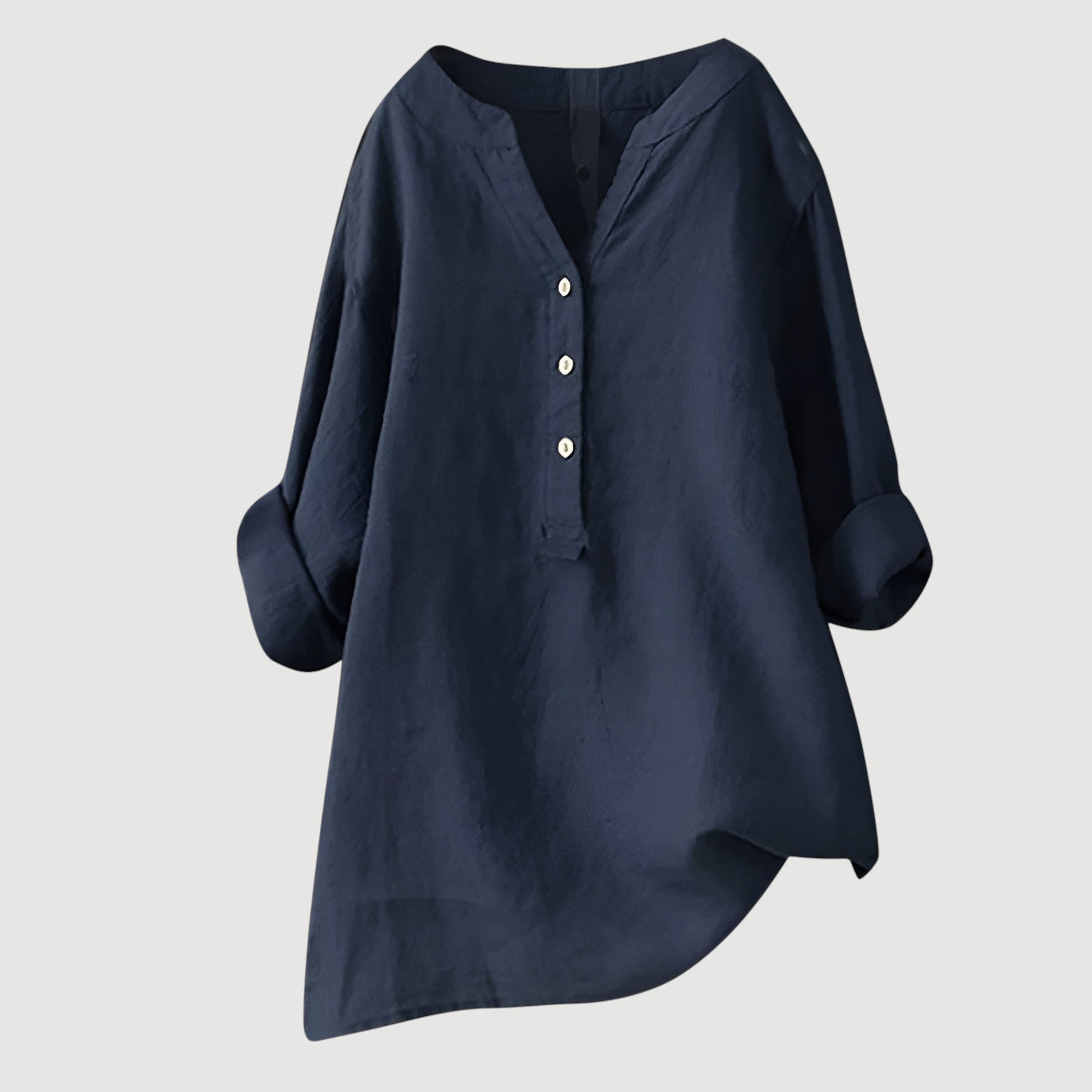 Airy Women's Tunic Blouse with V Neck and Button Closure