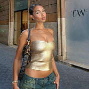 Shiny Strapless Party Top for Women