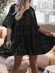 Glitter A-Line Women’s Mini Party Dress with Short Sleeves