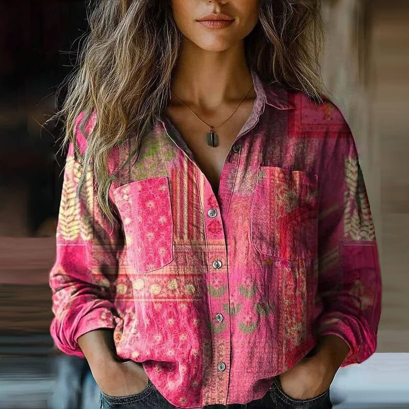 Boho Blouse with Print and Long Sleeves for Women