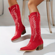 Western Cowboy Boots With Embroidery And Block Heel For Women