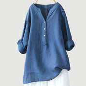 Airy Women's Tunic Blouse with V Neck and Button Closure