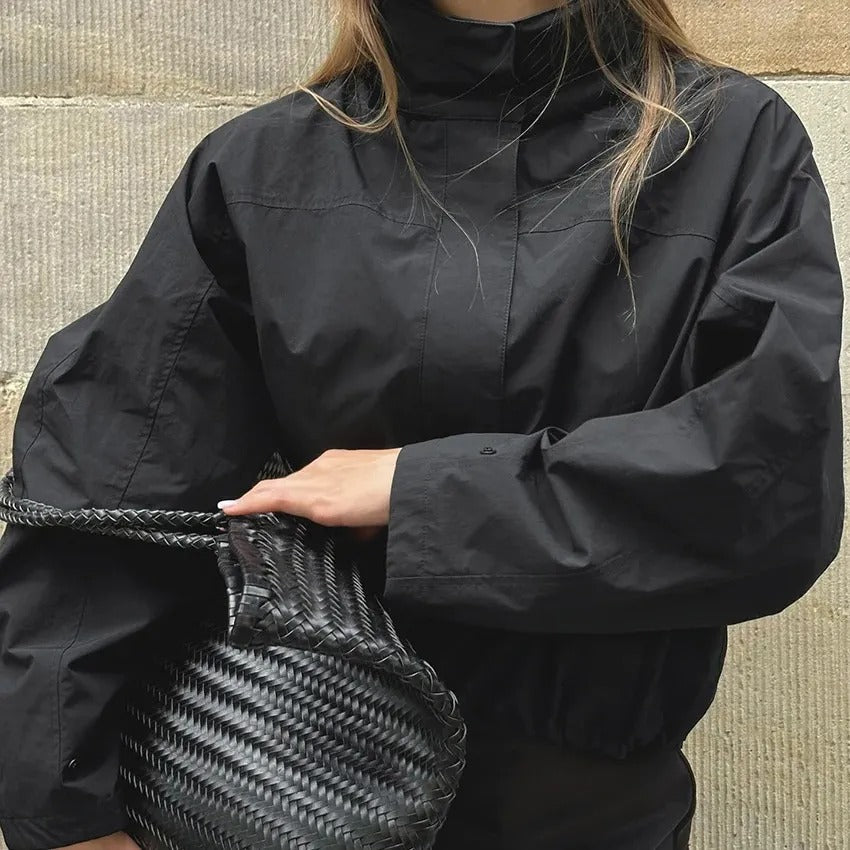 Windbreaker for Women Lightweight with High Collar and Adjustable Drawstring
