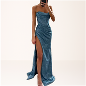 Gala Maxi Dress with Glitter and High Slit for Women