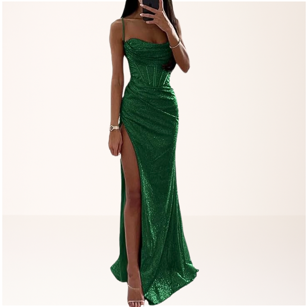 Gala Maxi Dress with Glitter and High Slit for Women