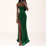 Gala Maxi Dress with Glitter and High Slit for Women