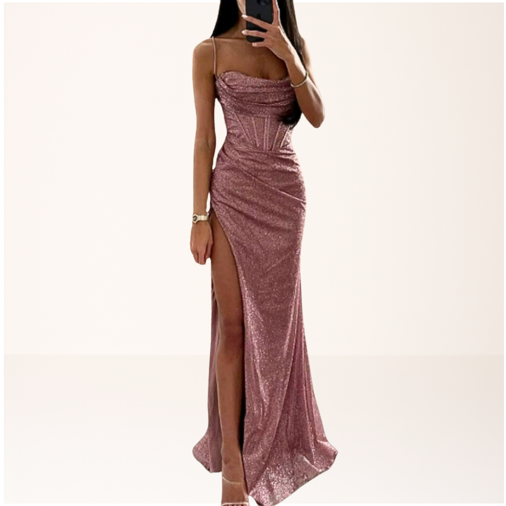 Gala Maxi Dress with Glitter and High Slit for Women