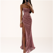 Gala Maxi Dress with Glitter and High Slit for Women