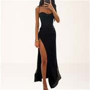 Gala Maxi Dress with Glitter and High Slit for Women