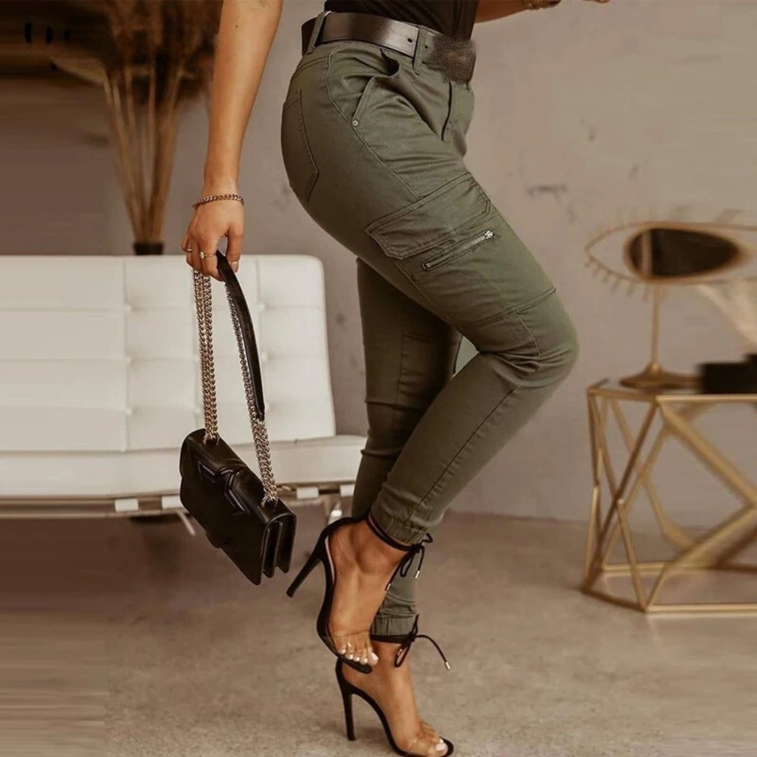 High Waist Skinny Joggers with Cargo Pockets for Women