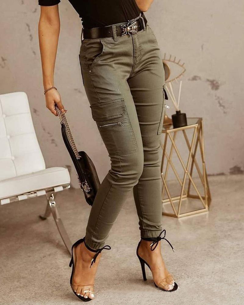 High Waist Skinny Joggers with Cargo Pockets for Women