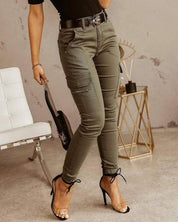 High Waist Skinny Joggers with Cargo Pockets for Women