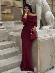 Off-Shoulder Knitted Maxi Dress with Pleat Detail for Women