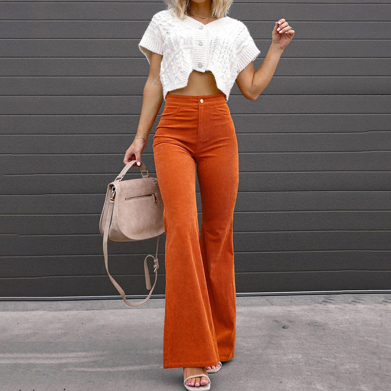Elegant Women's Velvet Pants with High Waist and Wide Legs