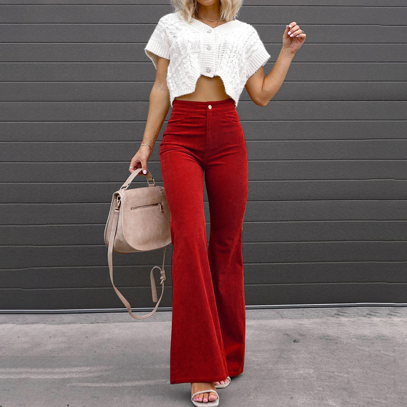 Elegant Women's Velvet Pants with High Waist and Wide Legs