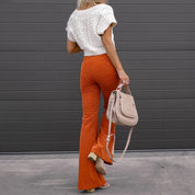 Elegant Women's Velvet Pants with High Waist and Wide Legs