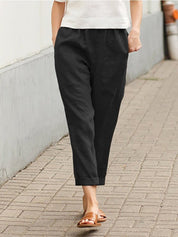 Lightweight Pants with Elastic Waist and Straight Legs