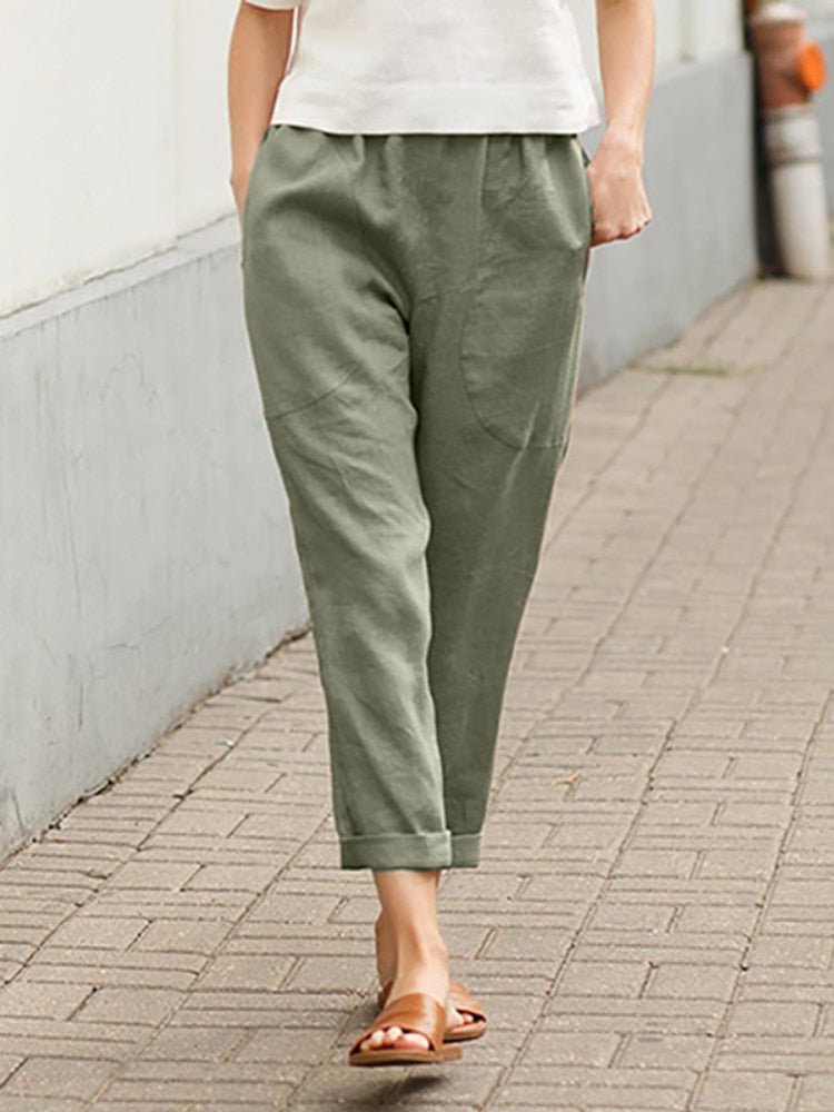 Lightweight Pants with Elastic Waist and Straight Legs