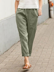 Lightweight Pants with Elastic Waist and Straight Legs
