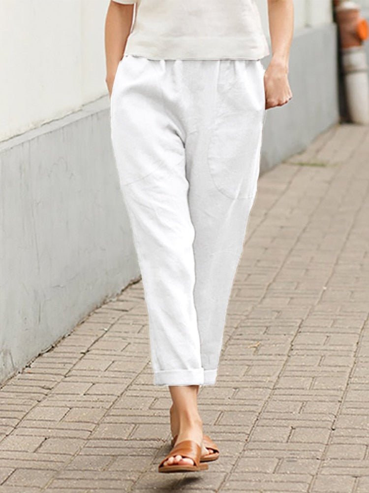 Lightweight Pants with Elastic Waist and Straight Legs
