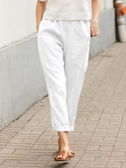 Lightweight Pants with Elastic Waist and Straight Legs