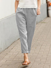 Lightweight Pants with Elastic Waist and Straight Legs