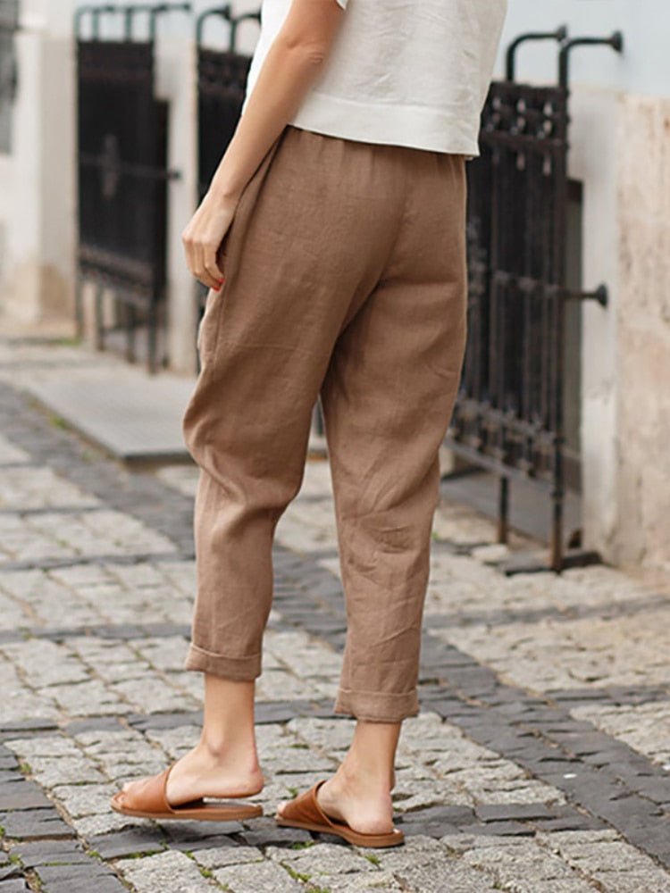 Lightweight Pants with Elastic Waist and Straight Legs