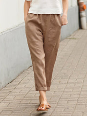 Lightweight Pants with Elastic Waist and Straight Legs