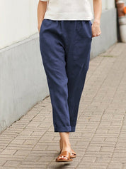 Lightweight Pants with Elastic Waist and Straight Legs