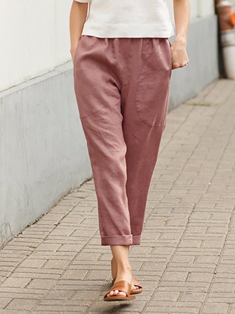 Lightweight Pants with Elastic Waist and Straight Legs
