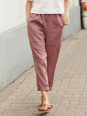 Lightweight Pants with Elastic Waist and Straight Legs
