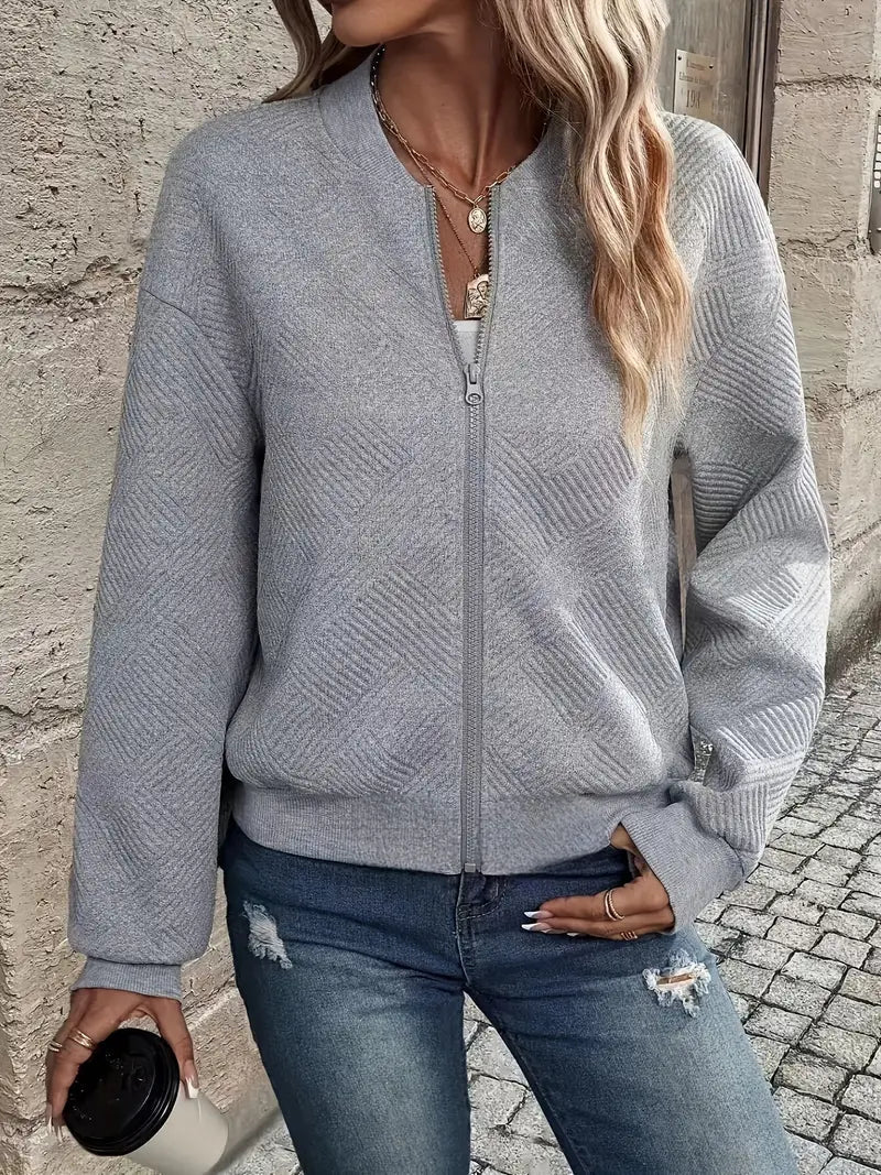 Women's Lightweight Bomber Jacket with Zipper and Ribbed Cuffs