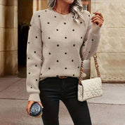 Knitted Sweater with Dots and Crew Neck Warm and Soft for Women