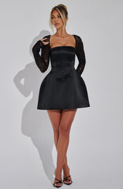 Satin Mini Cocktail Dress with Long Glitter Sleeves and Open Back for Women