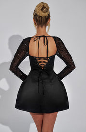 Satin Mini Cocktail Dress with Long Glitter Sleeves and Open Back for Women
