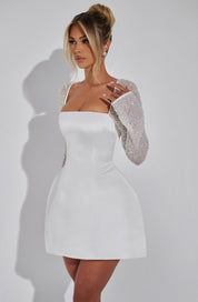 Satin Mini Cocktail Dress with Long Glitter Sleeves and Open Back for Women