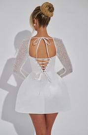 Satin Mini Cocktail Dress with Long Glitter Sleeves and Open Back for Women