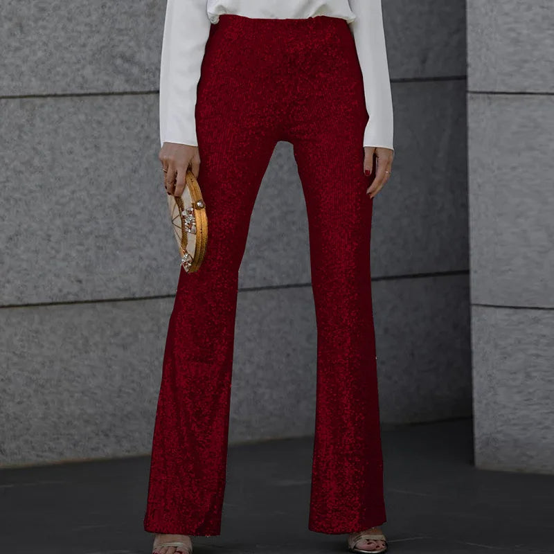 Glitter Sequin Women's High-Waisted Flared Pants