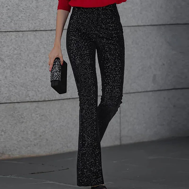 Glitter Sequin Women's High-Waisted Flared Pants