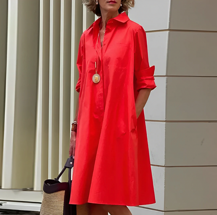 Elegant Women’s Shirt Dress with Long Sleeves and Loose Fit