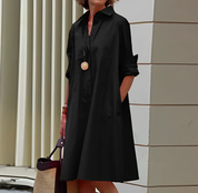 Elegant Women’s Shirt Dress with Long Sleeves and Loose Fit