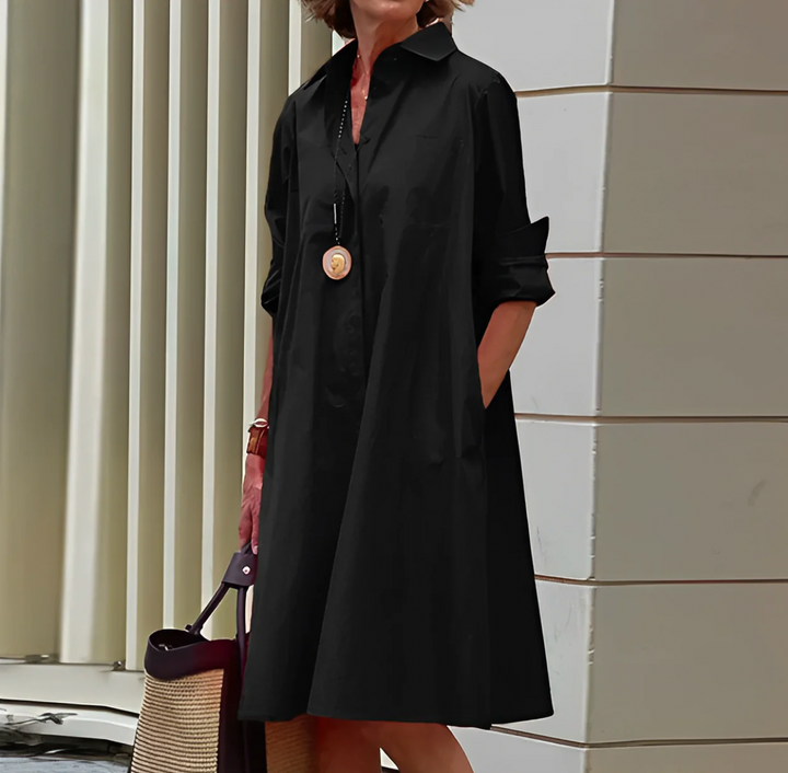Elegant Women’s Shirt Dress with Long Sleeves and Loose Fit
