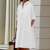 Elegant Women’s Shirt Dress with Long Sleeves and Loose Fit