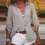 Summer Linen Blouse for Women with Long Sleeves and Loose Fit