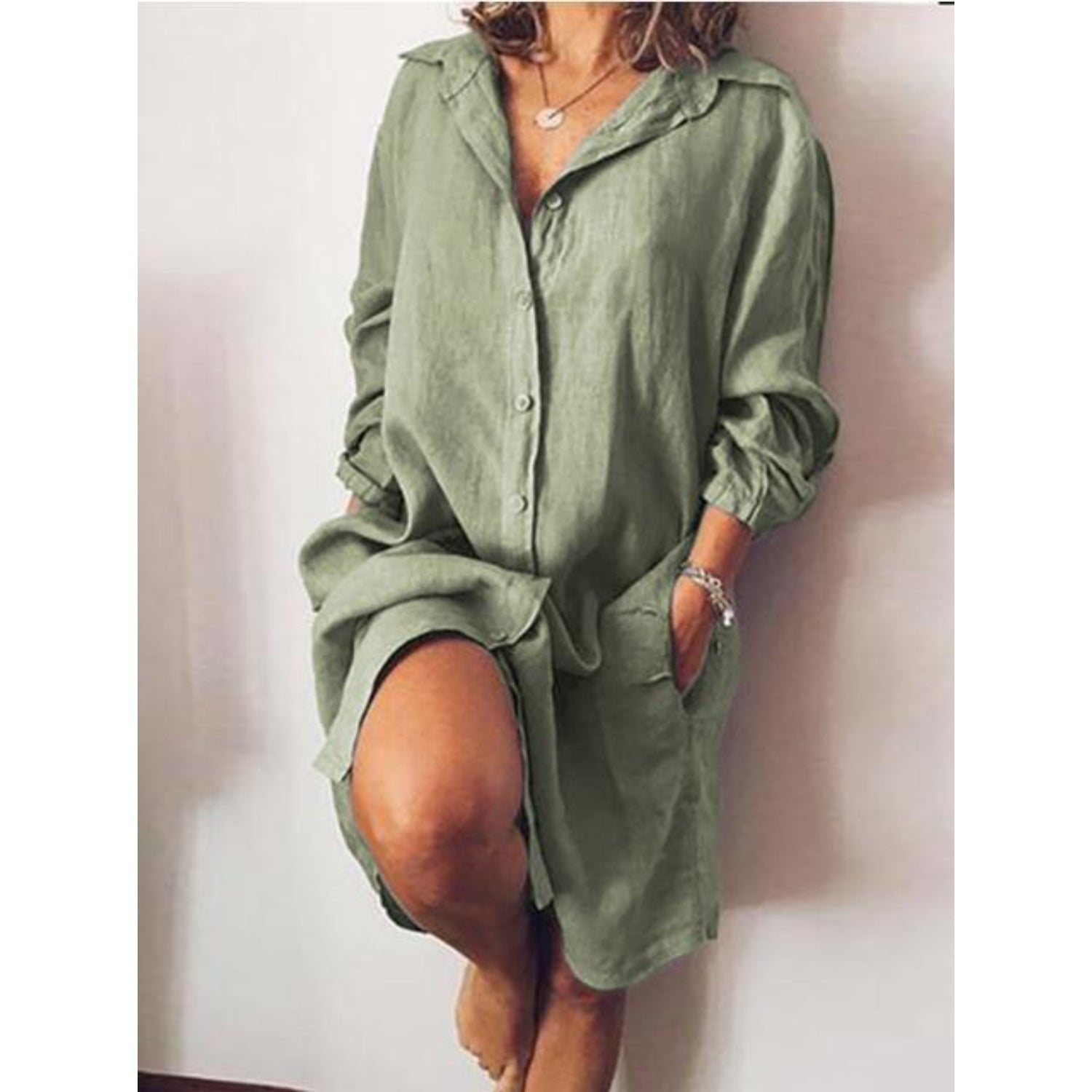 Summer Women's Midi Dress with Button Closure and Loose Fit