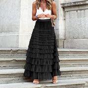 Elegant Women's Maxi Skirt with Pleated Look and High Waist